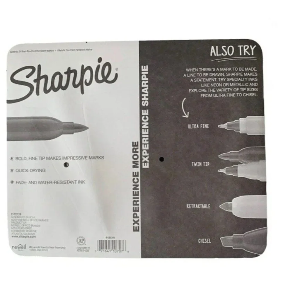 NEW Sharpie Permanent Markers 24 Fine Point Black + 1 Metallic Autographs 25 Ct